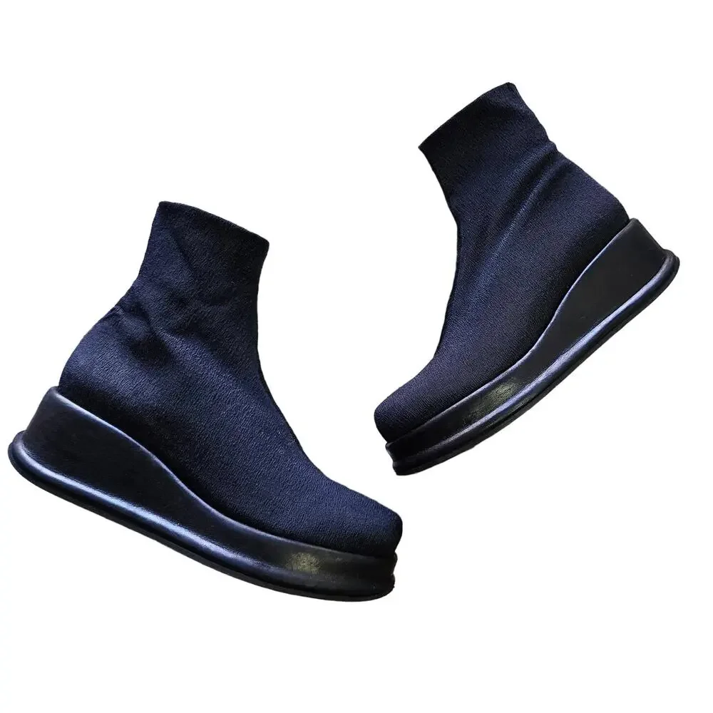 Robert Clergerie Quaras Stretch Knit Platform Leather Sock Boot Vintage